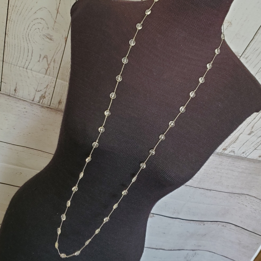 Silvertone convertible necklace with clear beads and large spring ring clasp